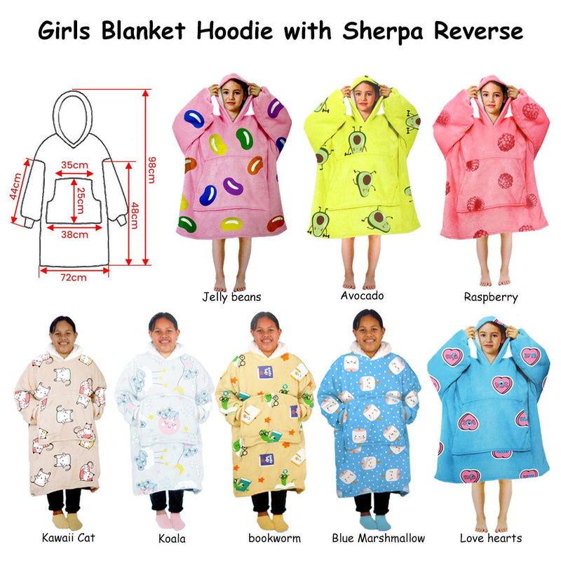 Girls Comfy Warm Blanket Hoodie with Sherpa Fleece Reverse Jelly Beans - NuSea