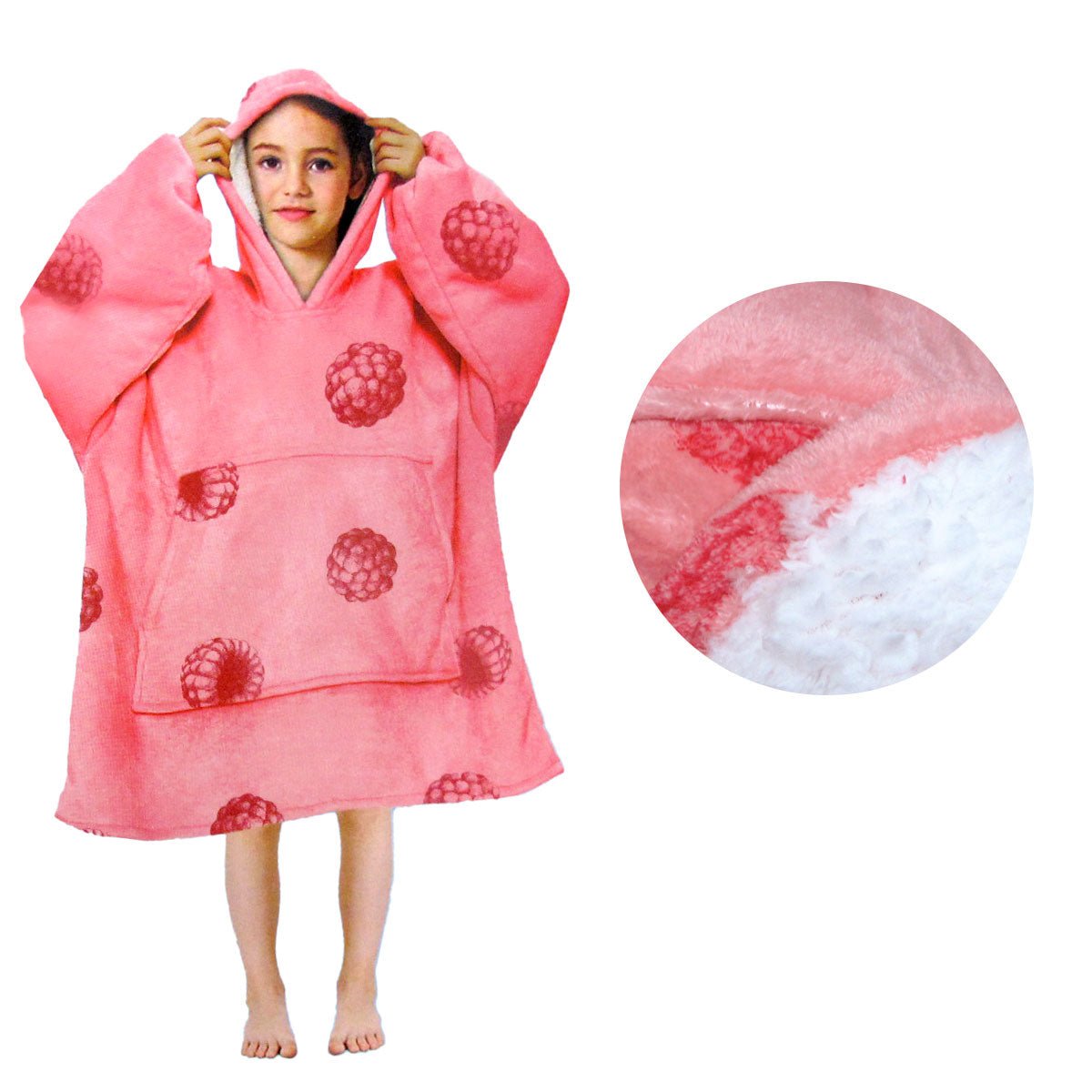 Girls Comfy Warm Blanket Hoodie with Sherpa Fleece Reverse Raspberry - NuSea