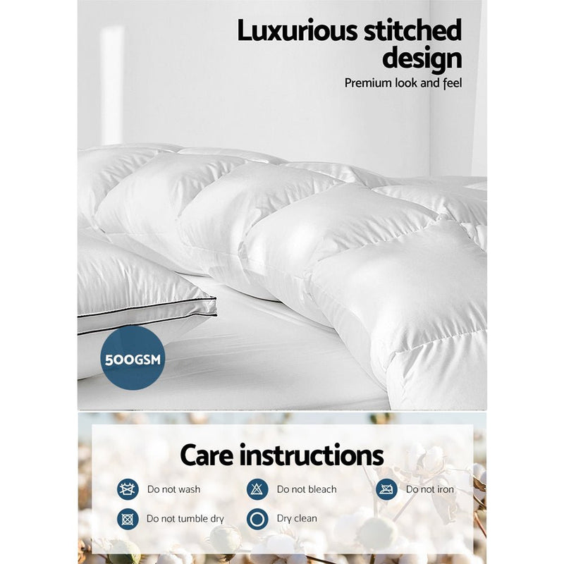 Giselle Bedding 500GSM Duck Down Feather Quilt King - NuSea