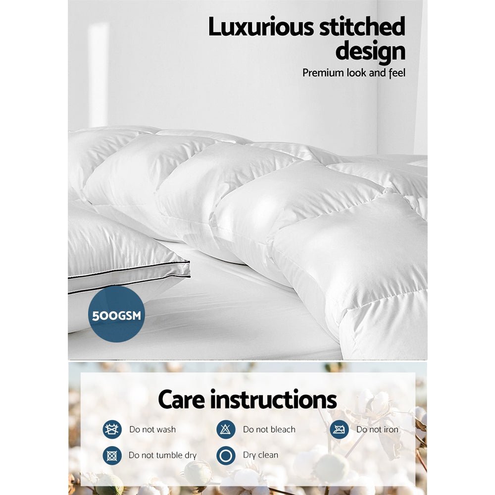 Giselle Bedding 500GSM Duck Down Feather Quilt Queen - NuSea
