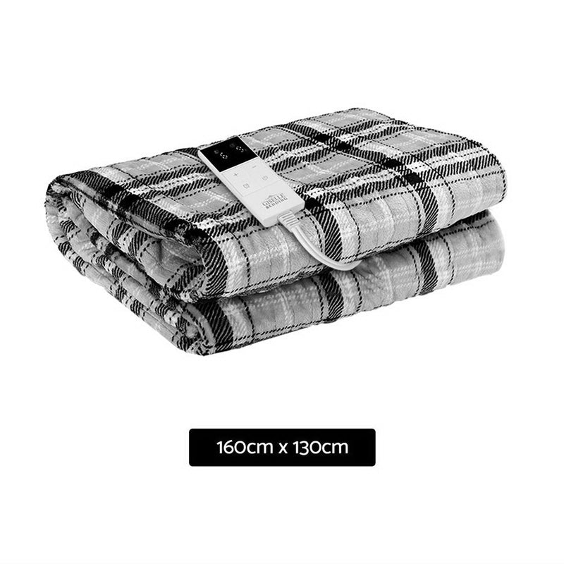 Giselle Bedding Electric Throw Rug Flannel Snuggle Blanket Washable Heated Grey and White Checkered - NuSea
