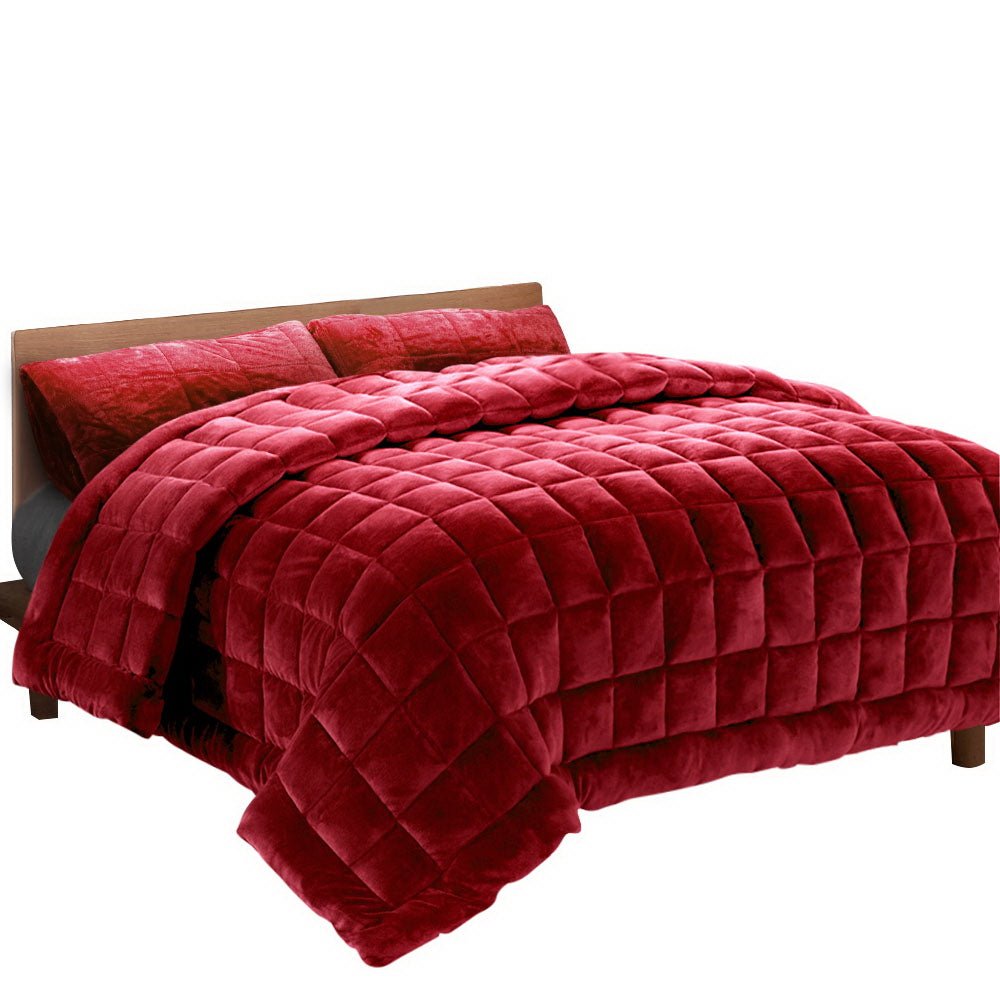 Giselle Bedding Faux Mink Quilt Burgundy Queen - NuSea