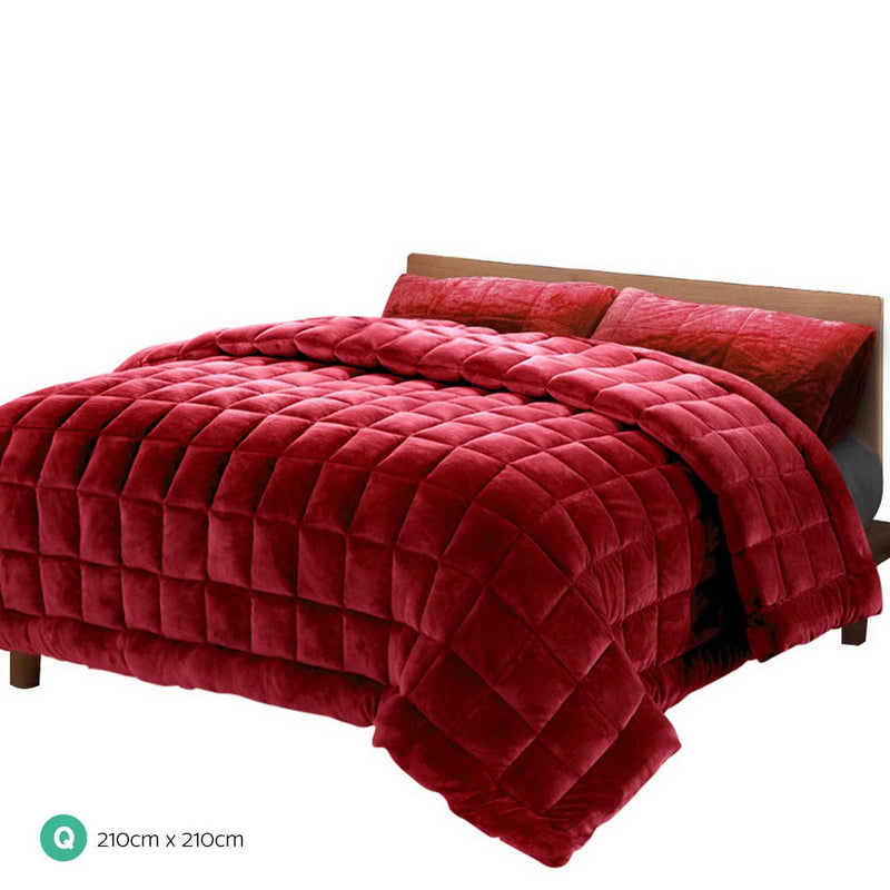 Giselle Bedding Faux Mink Quilt Burgundy Queen - NuSea