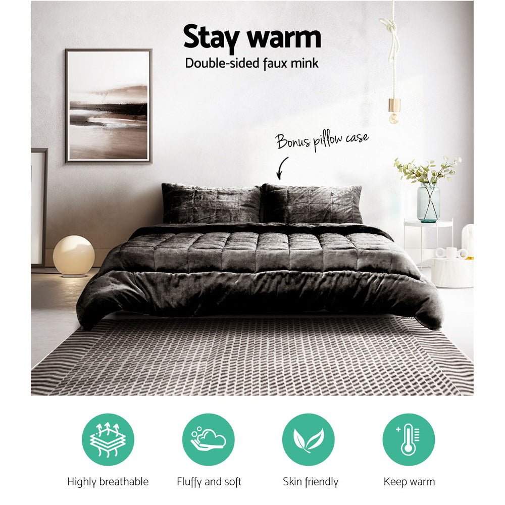 Giselle Bedding Faux Mink Quilt Charcoal Double - NuSea