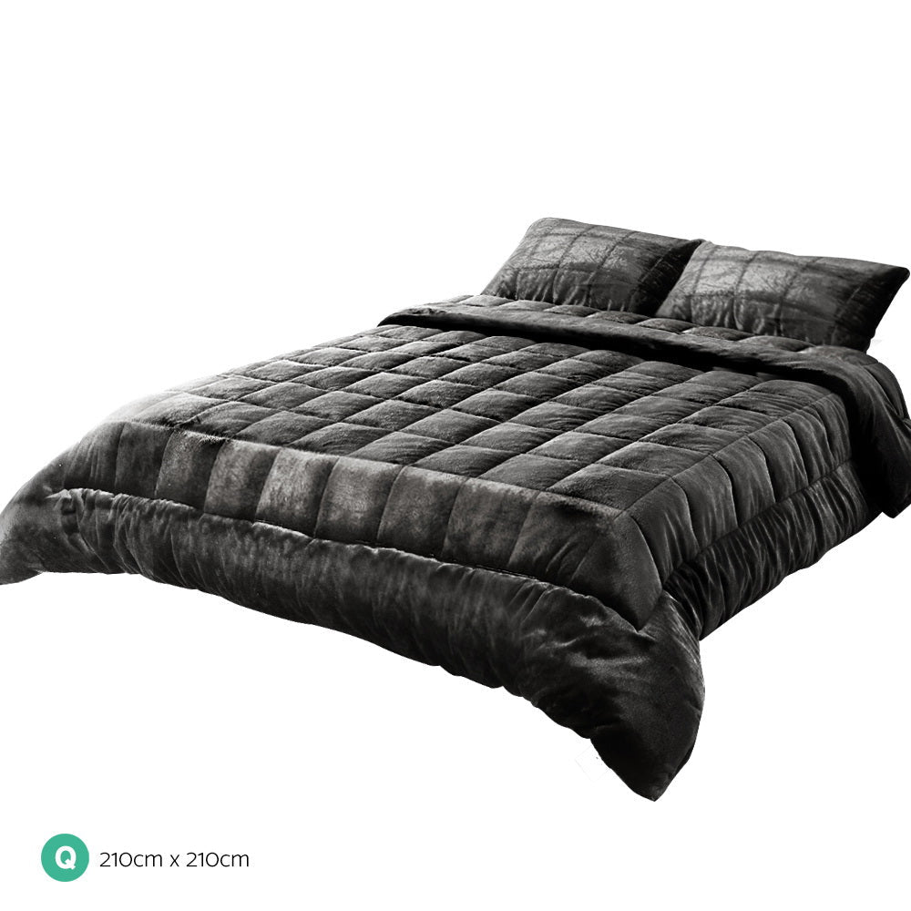 Giselle Bedding Faux Mink Quilt Charcoal Queen - NuSea