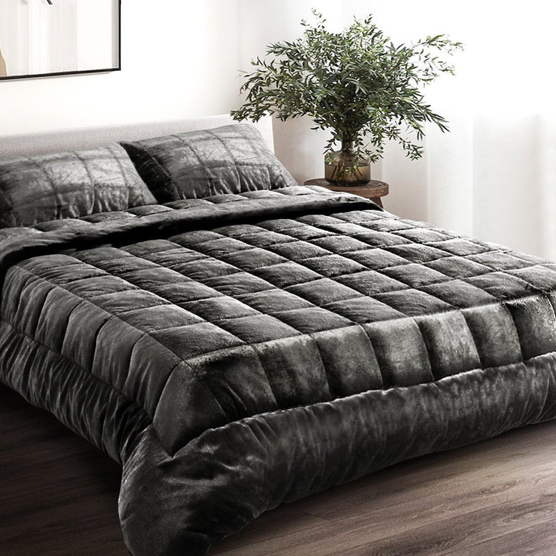 Giselle Bedding Faux Mink Quilt Charcoal Queen - NuSea