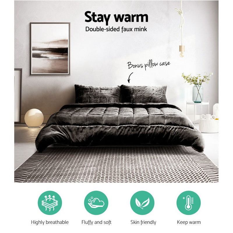 Giselle Bedding Faux Mink Quilt Charcoal Queen - NuSea