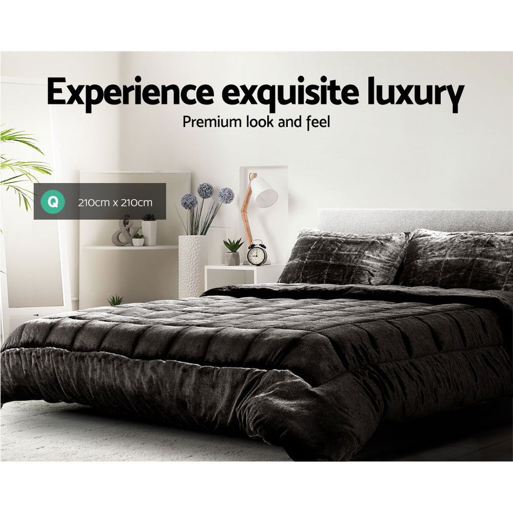 Giselle Bedding Faux Mink Quilt Charcoal Queen - NuSea