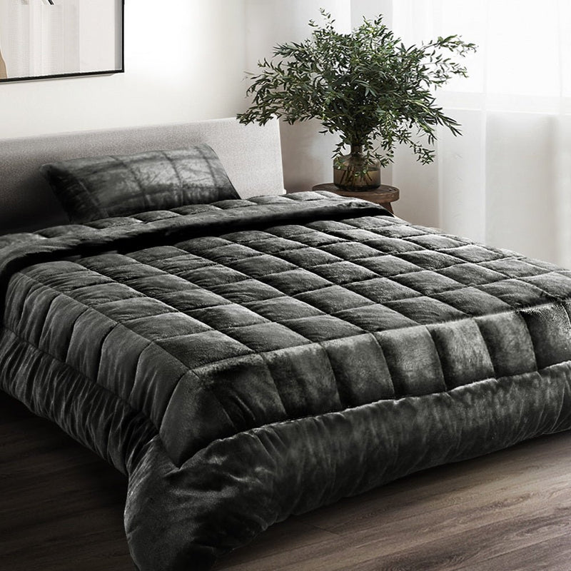 Giselle Bedding Faux Mink Quilt Charcoal Single - NuSea