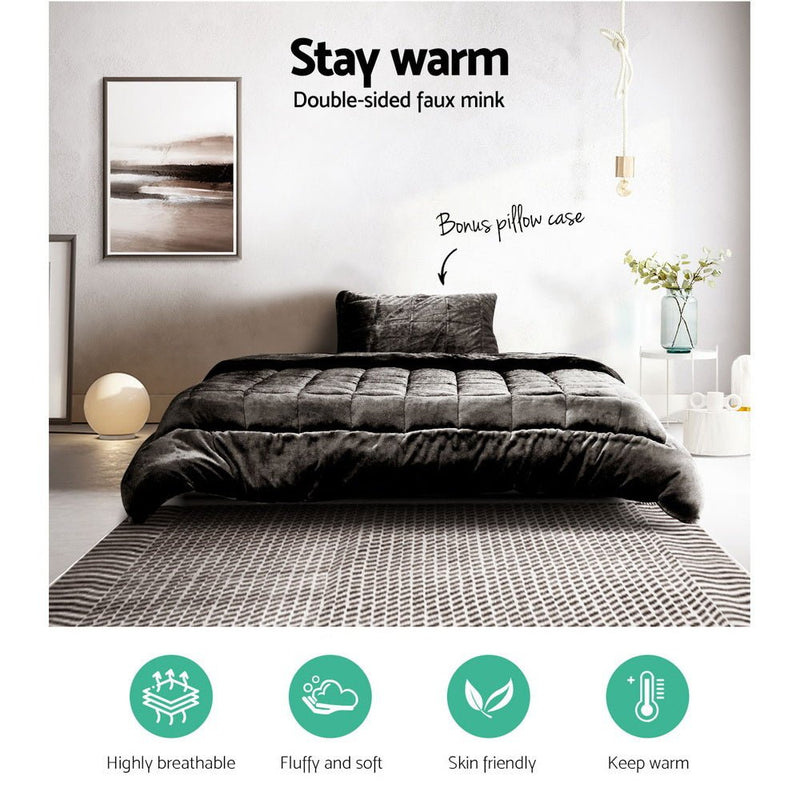 Giselle Bedding Faux Mink Quilt Charcoal Single - NuSea