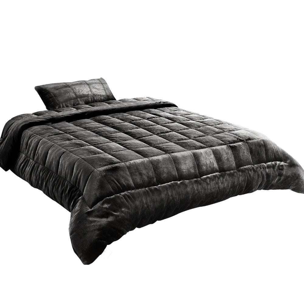 Giselle Bedding Faux Mink Quilt Charcoal Single - NuSea