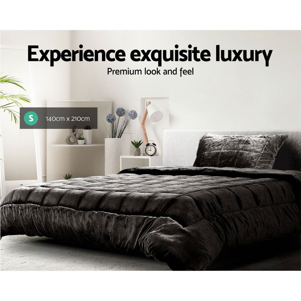 Giselle Bedding Faux Mink Quilt Charcoal Single - NuSea