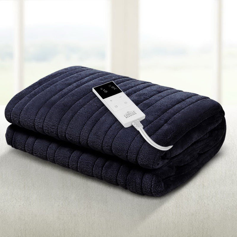 Giselle Bedding Heated Electric Throw Rug Fleece Sunggle Blanket Washable Charcoal - NuSea