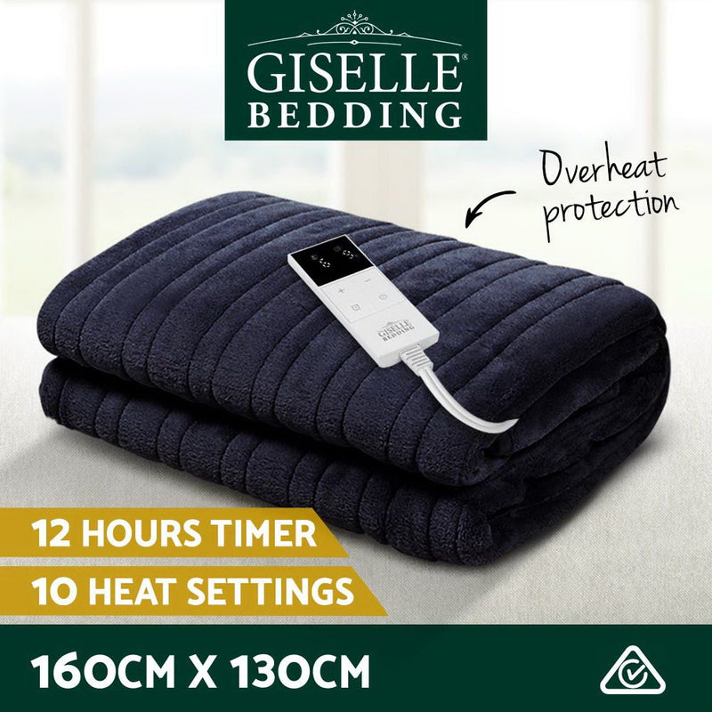 Giselle Bedding Heated Electric Throw Rug Fleece Sunggle Blanket Washable Charcoal - NuSea