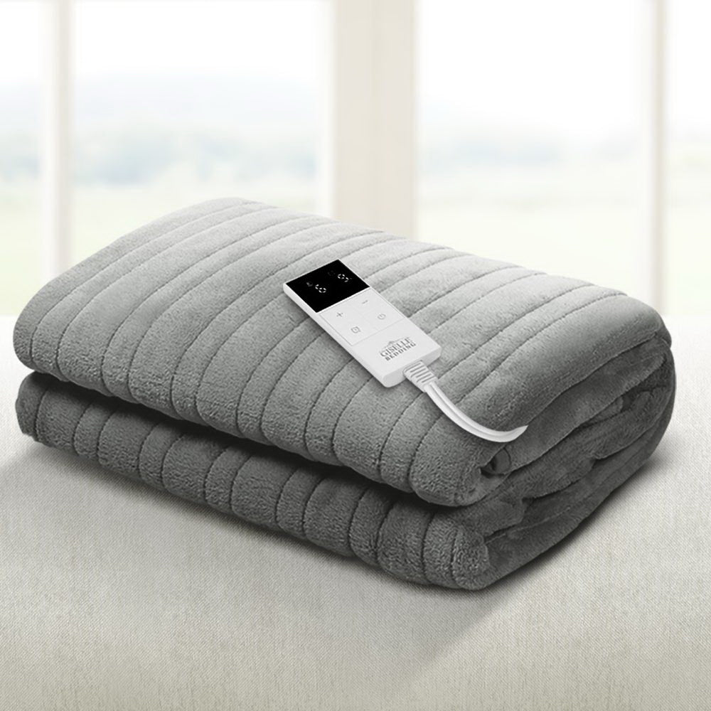 Giselle Bedding Heated Electric Throw Rug Fleece Sunggle Blanket Washable Silver - NuSea