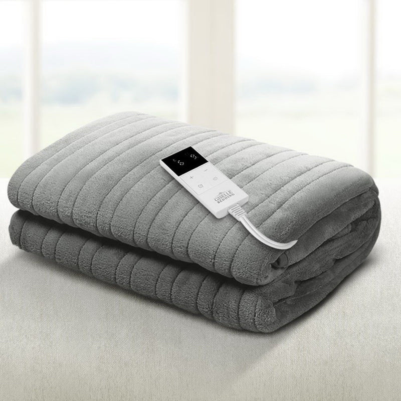 Giselle Bedding Heated Electric Throw Rug Fleece Sunggle Blanket Washable Silver - NuSea