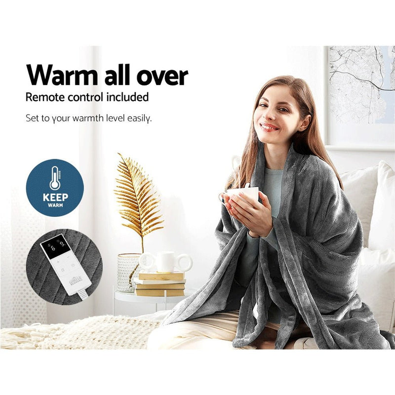 Giselle Bedding Heated Electric Throw Rug Fleece Sunggle Blanket Washable Silver - NuSea