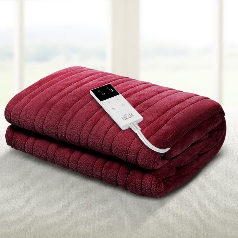Giselle Electric Throw Rug Heated Blanket Fleece Red - NuSea
