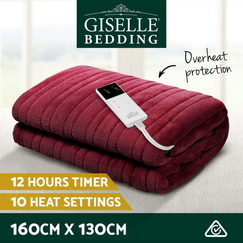 Giselle Electric Throw Rug Heated Blanket Fleece Red - NuSea