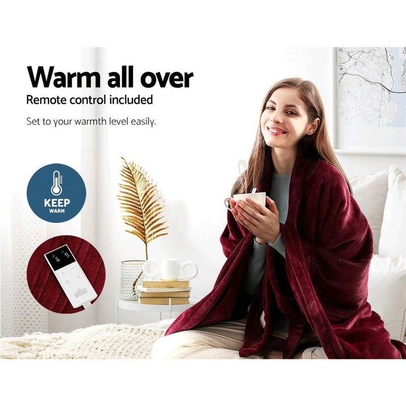 Giselle Electric Throw Rug Heated Blanket Fleece Red - NuSea