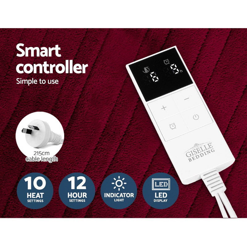 Giselle Electric Throw Rug Heated Blanket Fleece Red - NuSea