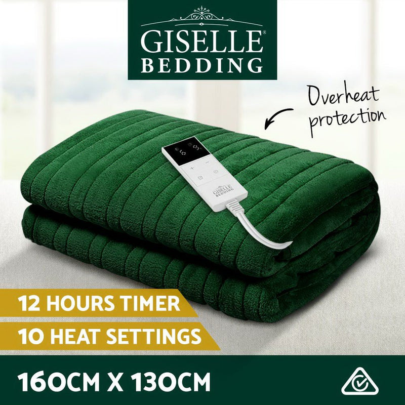 Giselle Electric Throw Rug Heated Blanket Washable Snuggle Flannel Winter Green - NuSea