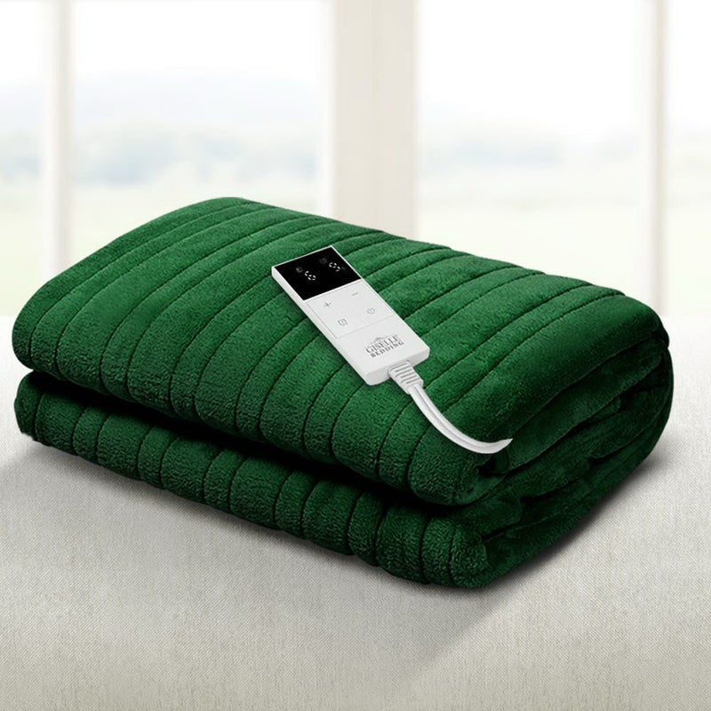 Giselle Electric Throw Rug Heated Blanket Washable Snuggle Flannel Winter Green - NuSea