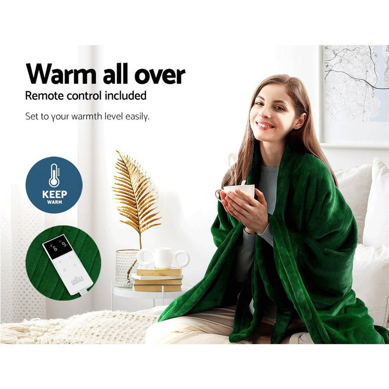 Giselle Electric Throw Rug Heated Blanket Washable Snuggle Flannel Winter Green - NuSea