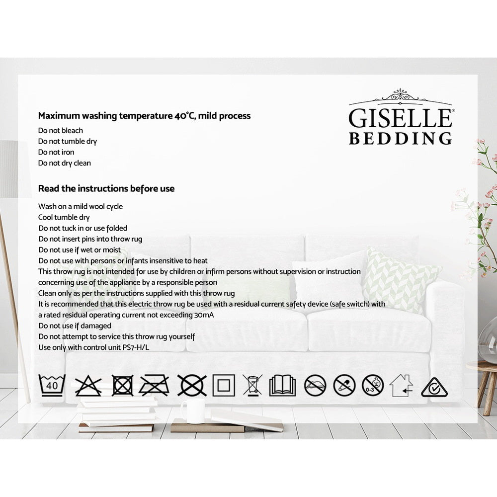 Giselle Electric Throw Rug Heated Blanket Washable Snuggle Flannel Winter Green - NuSea