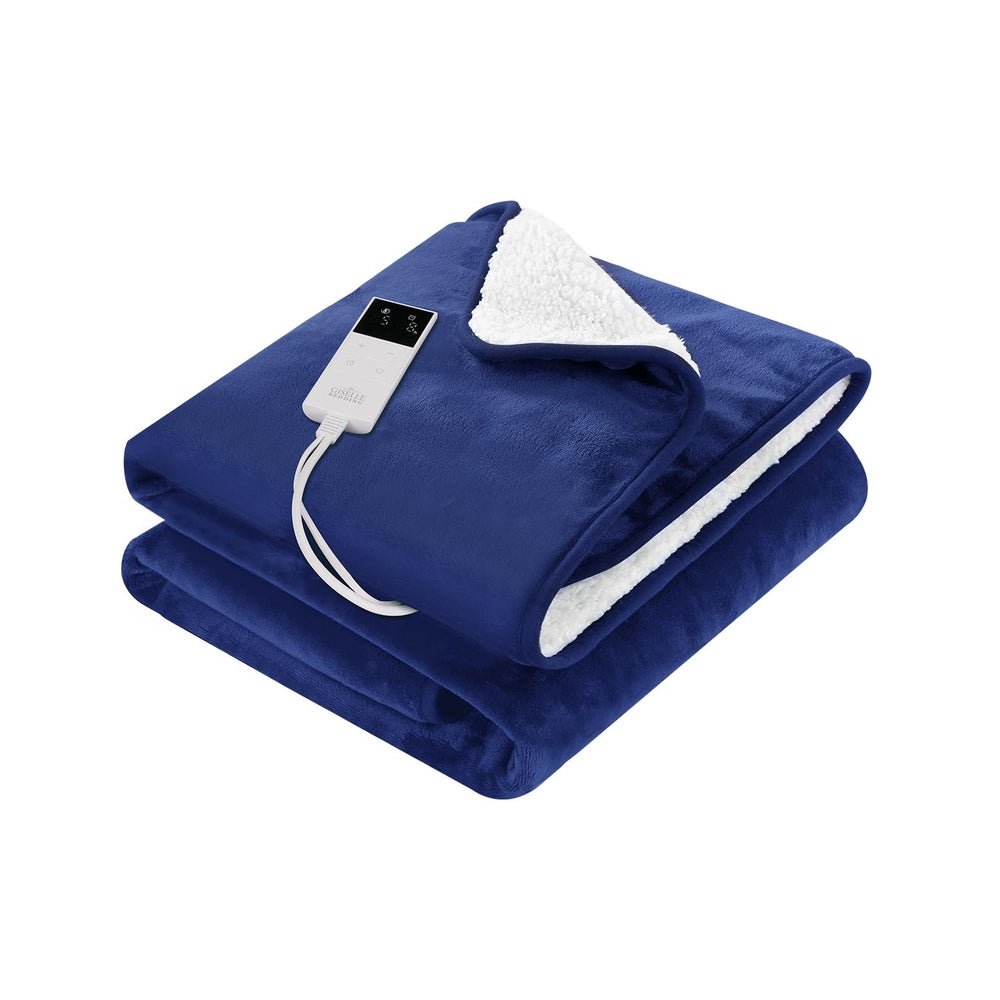 Giselle Electric Throw Rug Heated Blanket Washable Snuggle Flannel Winter Navy - NuSea