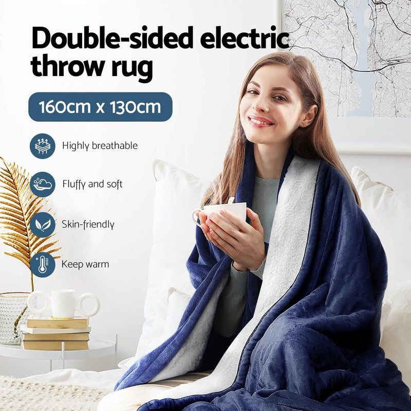 Giselle Electric Throw Rug Heated Blanket Washable Snuggle Flannel Winter Navy - NuSea