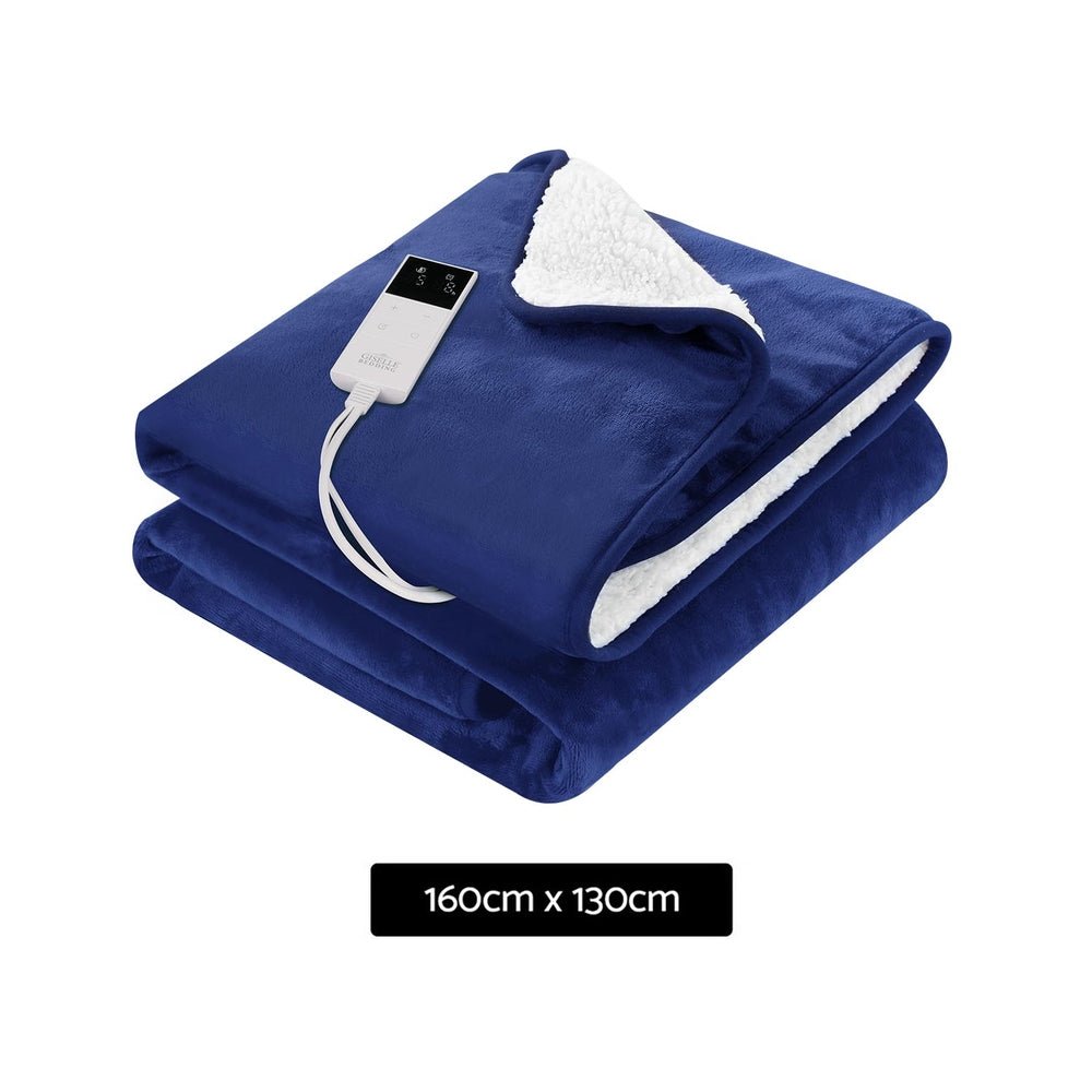 Giselle Electric Throw Rug Heated Blanket Washable Snuggle Flannel Winter Navy - NuSea
