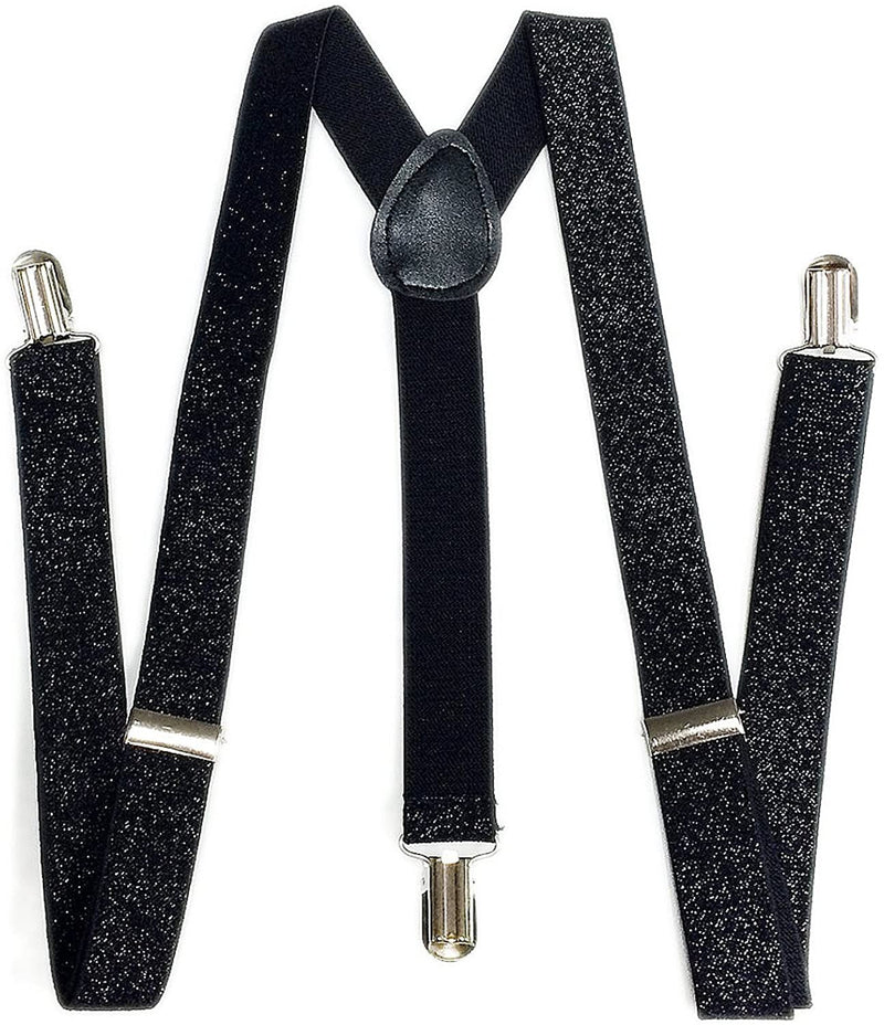 GLITTER SPARKLE SUSPENDERS Braces Clipon Elastic Y - Back Slim Adjustable - Black (Glitter) - NuSea