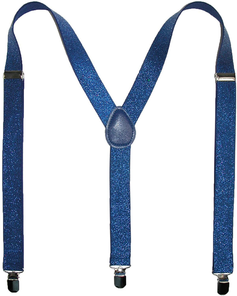 GLITTER SPARKLE SUSPENDERS Braces Clipon Elastic Y - Back Slim Adjustable - Blue (Glitter) - NuSea