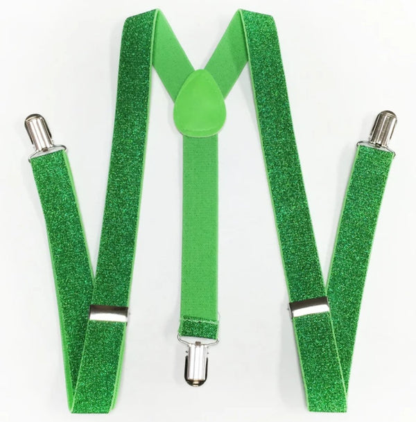 GLITTER SPARKLE SUSPENDERS Braces Clipon Elastic Y - Back Slim Adjustable - Green (Glitter) - NuSea