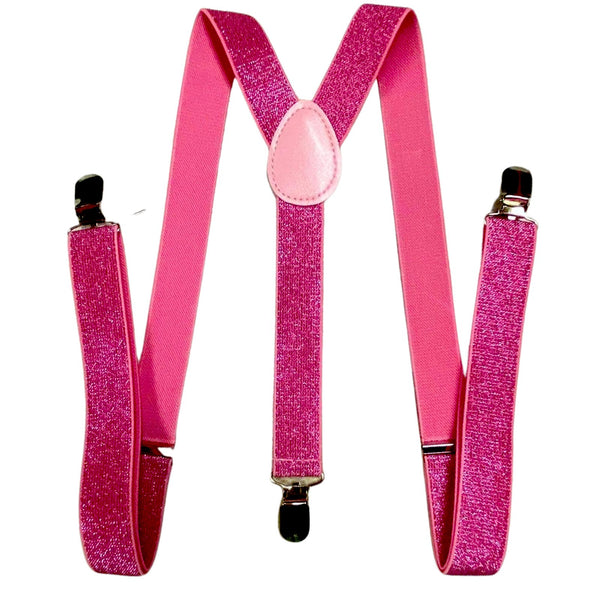 GLITTER SPARKLE SUSPENDERS Braces Clipon Elastic Y - Back Slim Adjustable - Hot Pink (Glitter) - NuSea