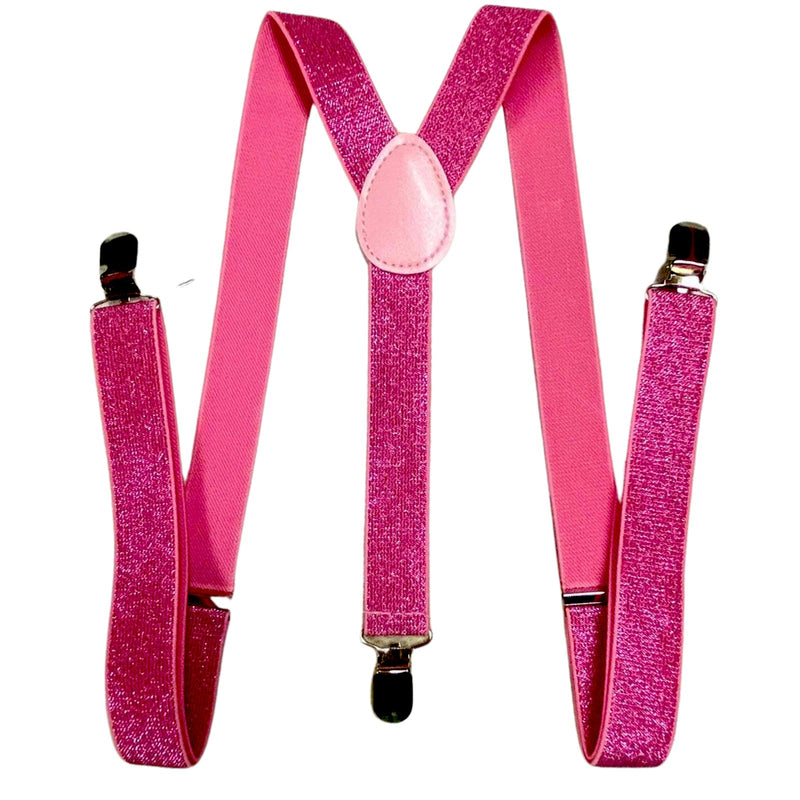 GLITTER SPARKLE SUSPENDERS Braces Clipon Elastic Y - Back Slim Adjustable - Hot Pink (Glitter) - NuSea