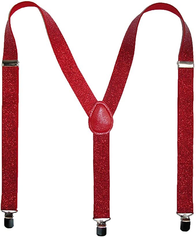 GLITTER SPARKLE SUSPENDERS Braces Clipon Elastic Y - Back Slim Adjustable - Red (Glitter) - NuSea