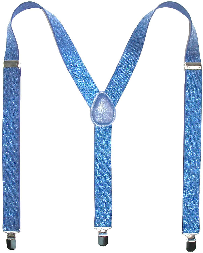 GLITTER SPARKLE SUSPENDERS Braces Clipon Elastic Y - Back Slim Adjustable - Sky Blue (Glitter) - NuSea