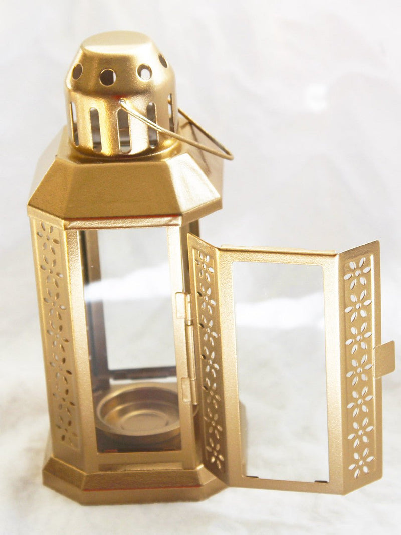 Gold Metal Miners Lantern Summer Xmas Wedding Home Party Room Balconey Deck Decoration 21cm Tealight Candle - NuSea