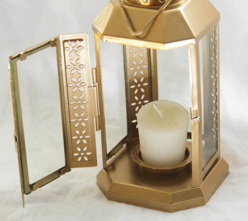 Gold Metal Miners Lantern Summer Xmas Wedding Home Party Room Balconey Deck Decoration 21cm Tealight Candle - NuSea