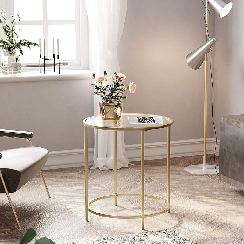 Gold Round Side Table with Golden Metal Frame Robust and Stable - NuSea