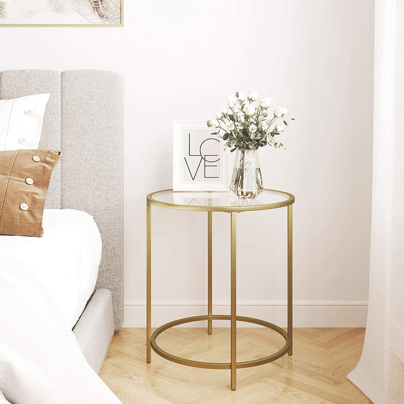 Gold Round Side Table with Golden Metal Frame Robust and Stable - NuSea