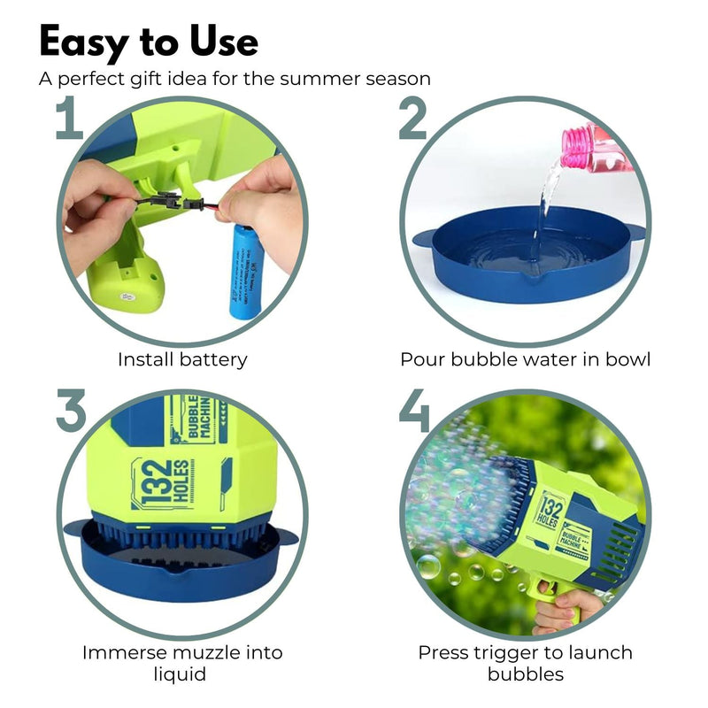 GOMINIMO 132 Holes Bubbles Machine Gun for Kids (Dark Blue and Green) - NuSea