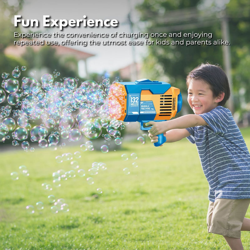 GOMINIMO 132 Holes Rechargeable Bubbles Machine Gun for Kids (Orange and Blue) - NuSea