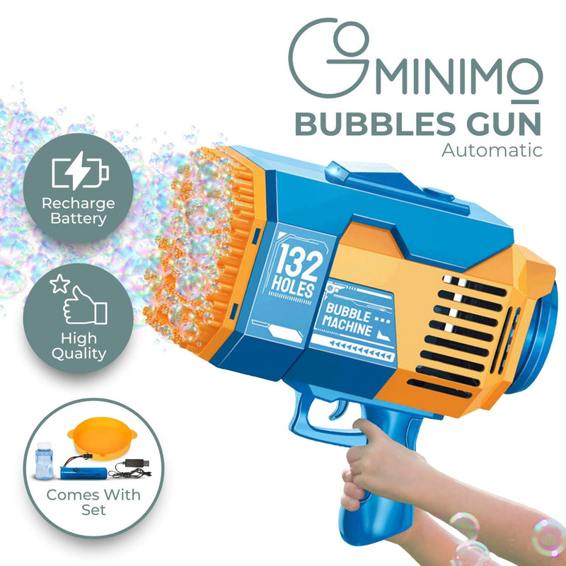 GOMINIMO 132 Holes Rechargeable Bubbles Machine Gun for Kids (Orange and Blue) - NuSea