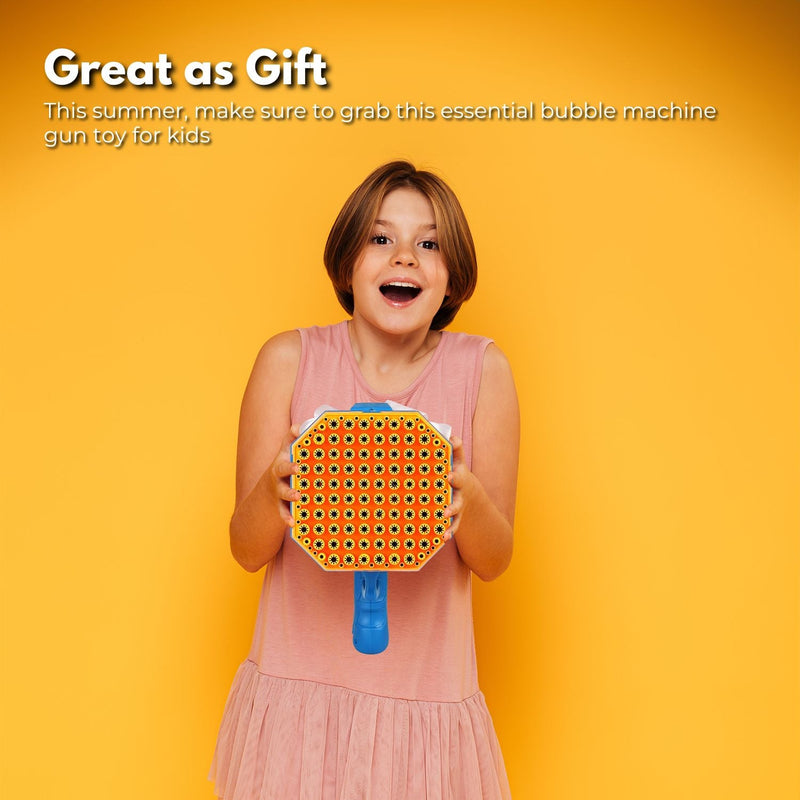 GOMINIMO 132 Holes Rechargeable Bubbles Machine Gun for Kids (Orange and Blue) - NuSea