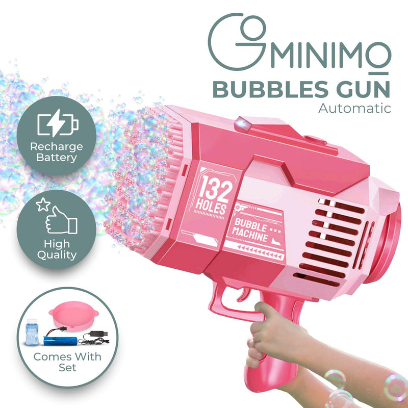 GOMINIMO 132 Holes Rechargeable Bubbles Machine Gun for Kids (Pink) - NuSea