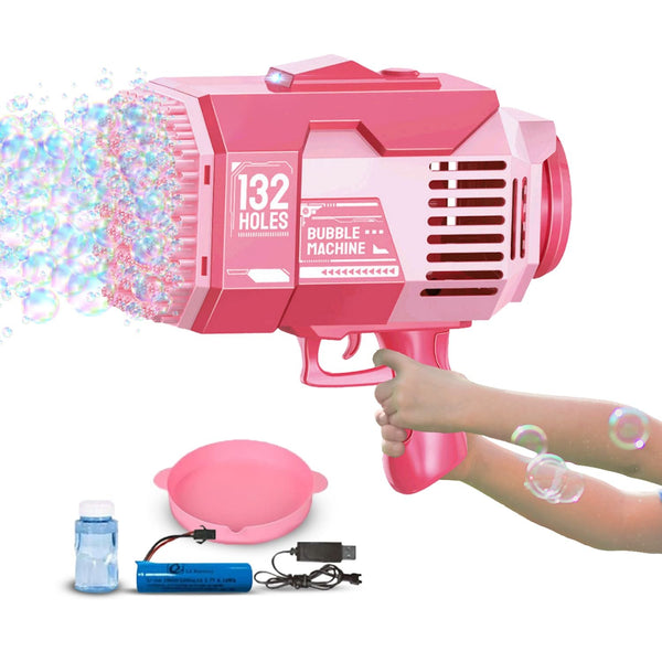 GOMINIMO 132 Holes Rechargeable Bubbles Machine Gun for Kids (Pink) - NuSea