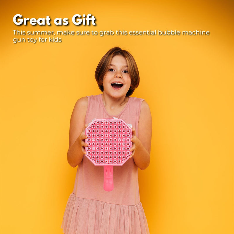 GOMINIMO 132 Holes Rechargeable Bubbles Machine Gun for Kids (Pink) - NuSea